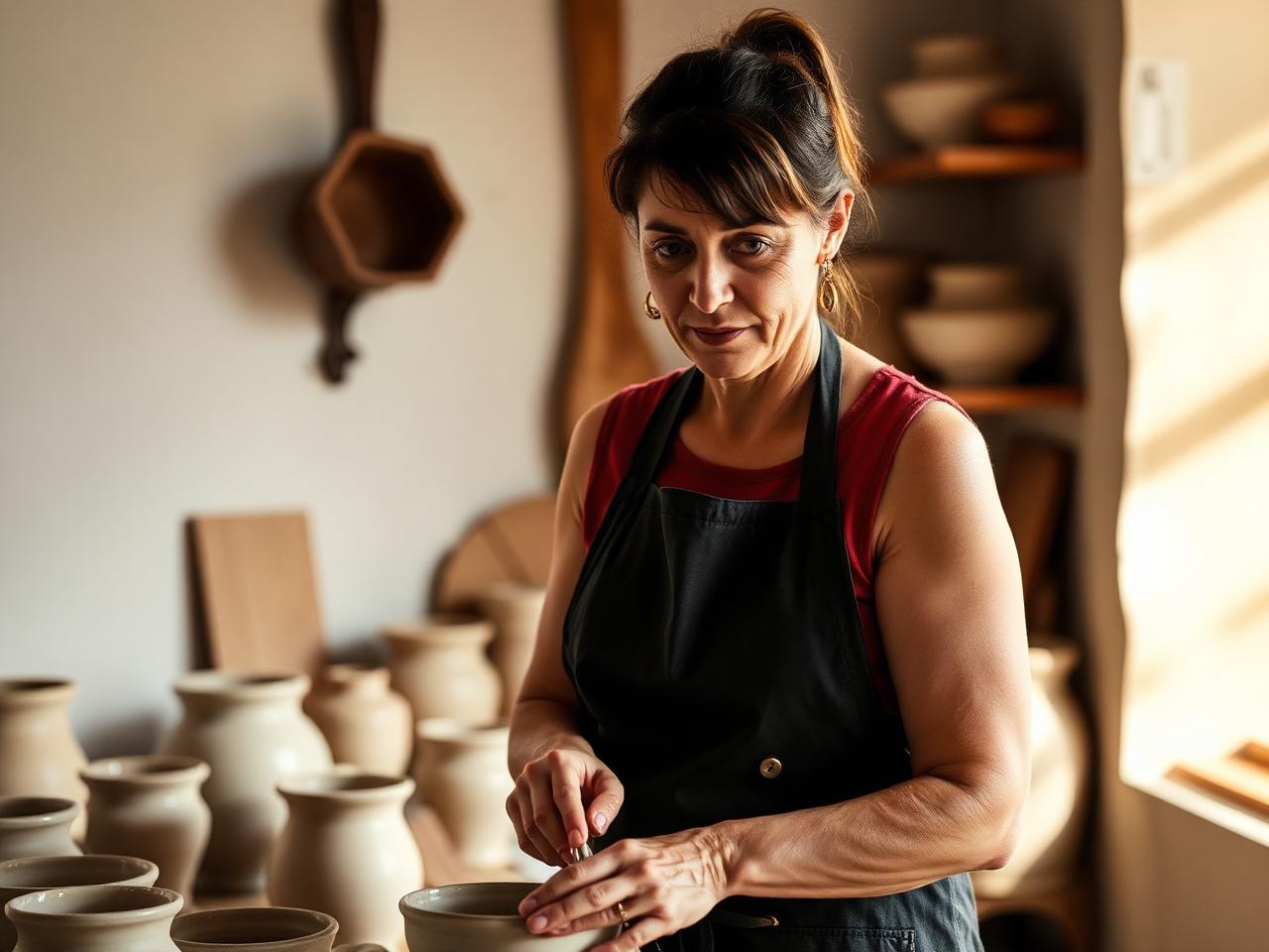 Ceramista no atelier
